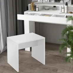 Coiffeuse avec miroir + 2 tiroirs et tabouret de maquillage blanc 100x40x140 cm