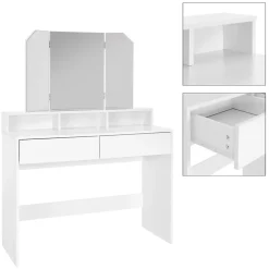 Coiffeuse avec miroir + 2 tiroirs et tabouret de maquillage blanc 100x40x140 cm