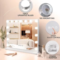 Coiffeuse avec Miroir à Éclairage LED RGB Dimmable Blanc 130cm 11 Tiroirs