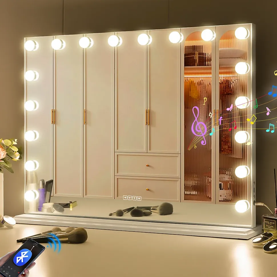 Coiffeuse avec Miroir à Éclairage LED RGB Dimmable Blanc 130cm 11 Tiroirs