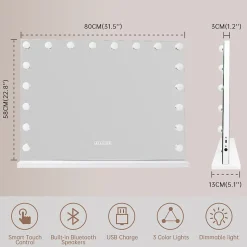 Coiffeuse avec Miroir à Éclairage LED RGB Dimmable Blanc 130cm 11 Tiroirs