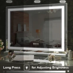 Coiffeuse avec Miroir à Éclairage LED RGB Dimmable Blanc 130cm 11 Tiroirs