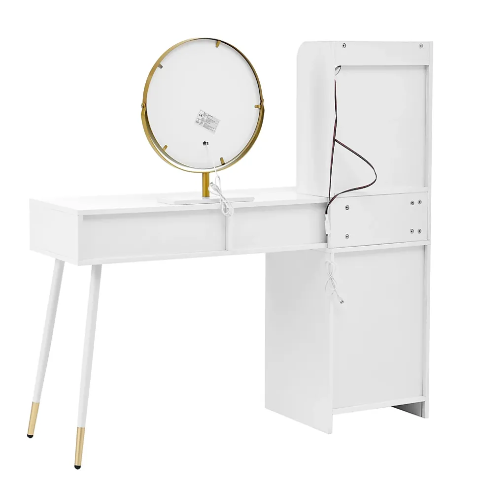 Coiffeuse avec Miroir - ensemble Pratique avec Tiroirs et Sécurité Anti-Basculement, Panneau de Particules, Blanc, L100xP40xH125cm