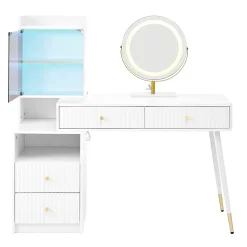 Coiffeuse avec Miroir - ensemble Pratique avec Tiroirs et Sécurité Anti-Basculement, Panneau de Particules, Blanc, L100xP40xH125cm