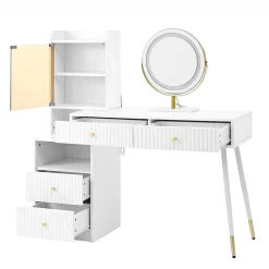 Coiffeuse avec Miroir - ensemble Pratique avec Tiroirs et Sécurité Anti-Basculement, Panneau de Particules, Blanc, L100xP40xH125cm