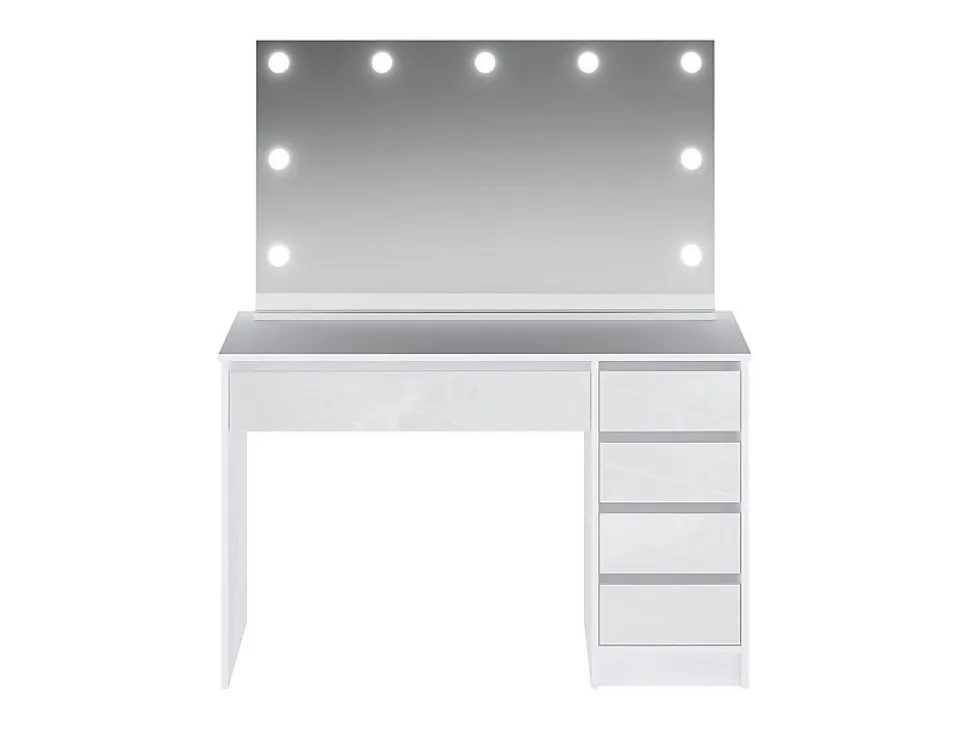 Coiffeuse avec miroir à LEDs - 5 tiroirs - Blanc brillant - JENEMI