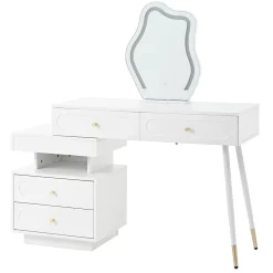 Coiffeuse avec Miroir - Sécurité Anti-Basculement, Tiroirs de Rangement - L140xP40xH130 cm, Blanc