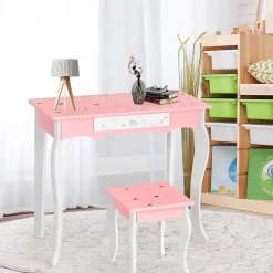 Coiffeuse avec Miroir a 3 Volets Amovible et Tiroir Table de Maquillage avec Tabouret Ensemble Coiffeuse avec Coins Arrondis