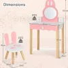 Coiffeuse avec Miroir Amovible Table de Maquillage avec Tiroir et 2 Boîtes Coiffeuse en Forme de Lapin avec Tabouret