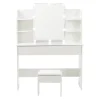 Coiffeuse Avec Miroir Éclairage LED 3 Tons 105x40x130cm, Rangement D'angle, Tiroirs 3 Compartiments