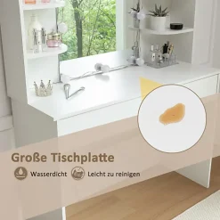 Coiffeuse Avec Miroir Éclairage LED 3 Tons 105x40x130cm, Rangement D'angle, Tiroirs 3 Compartiments