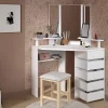 Coiffeuse avec miroir, éclairage intégré, étagère, 5 tiroirs blanc Volage
