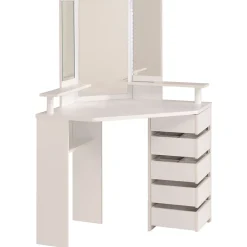 Coiffeuse avec miroir, éclairage intégré, étagère, 5 tiroirs blanc Volage