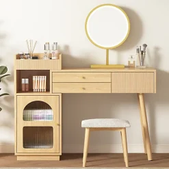 Coiffeuse avec Miroir de Maquillage LED Tiroirs et Meuble Latéral 120x 40x 90 cm