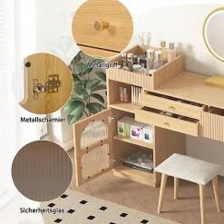 Coiffeuse avec Miroir de Maquillage LED Tiroirs et Meuble Latéral 120x 40x 90 cm