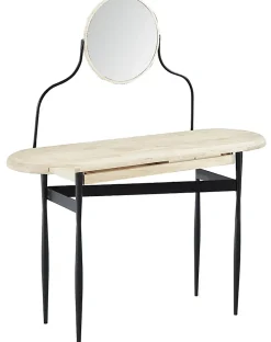 Coiffeuse avec miroir en bois de chêne naturel et métal noir - Longueur 120 x profondeur 40 x hauteur 80 cm