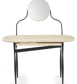 Coiffeuse avec miroir en bois de chêne naturel et métal noir - Longueur 120 x profondeur 40 x hauteur 80 cm
