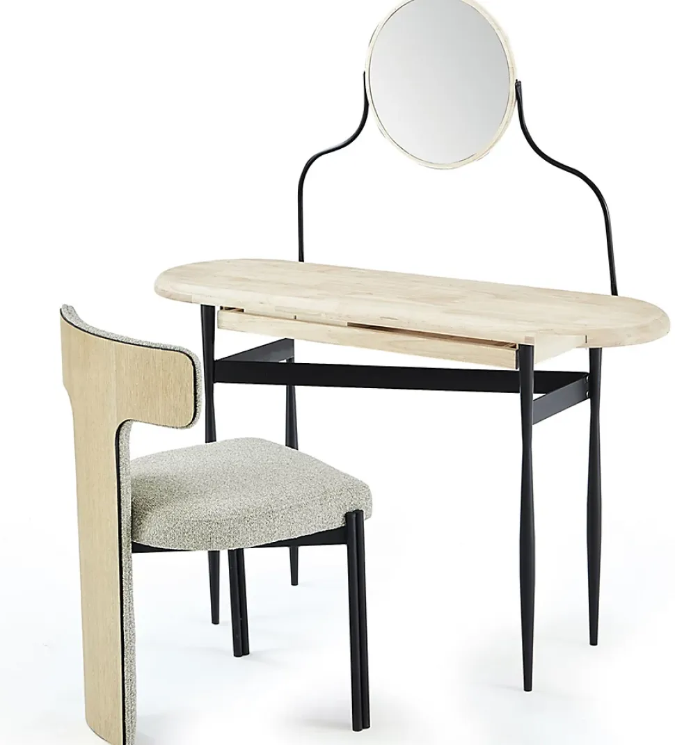 Coiffeuse avec miroir en bois de chêne naturel et métal noir - Longueur 120 x profondeur 40 x hauteur 80 cm