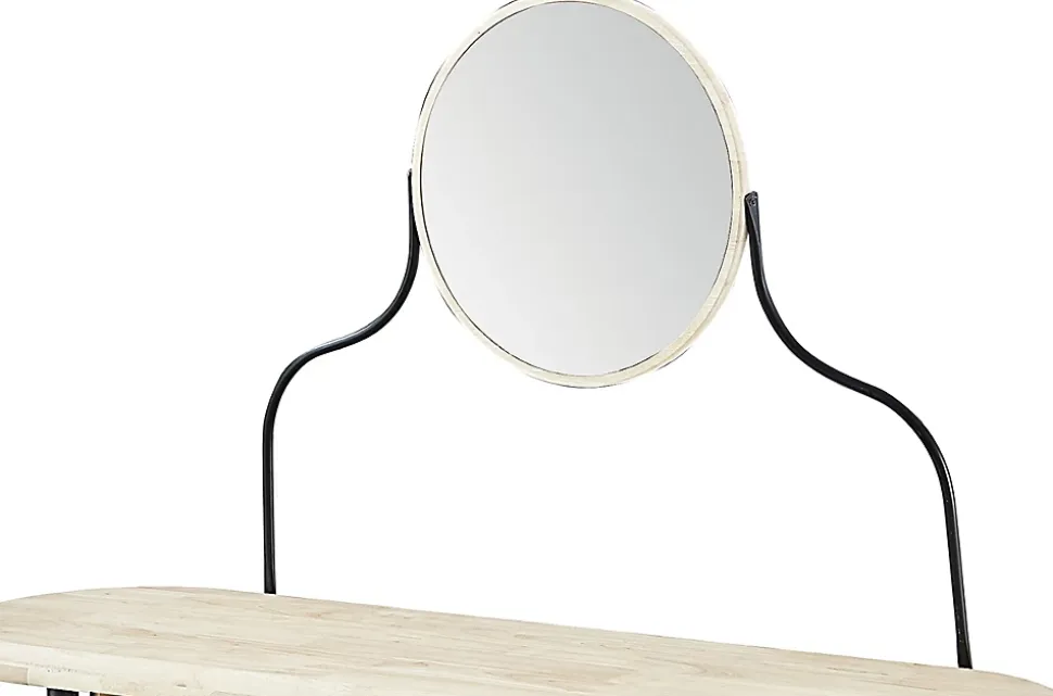 Coiffeuse avec miroir en bois de chêne naturel et métal noir - Longueur 120 x profondeur 40 x hauteur 80 cm