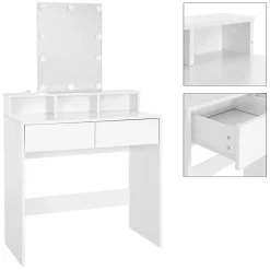 Coiffeuse avec miroir et LED table de maquillage MDF avec 2 tiroirs 80x40x140 cm