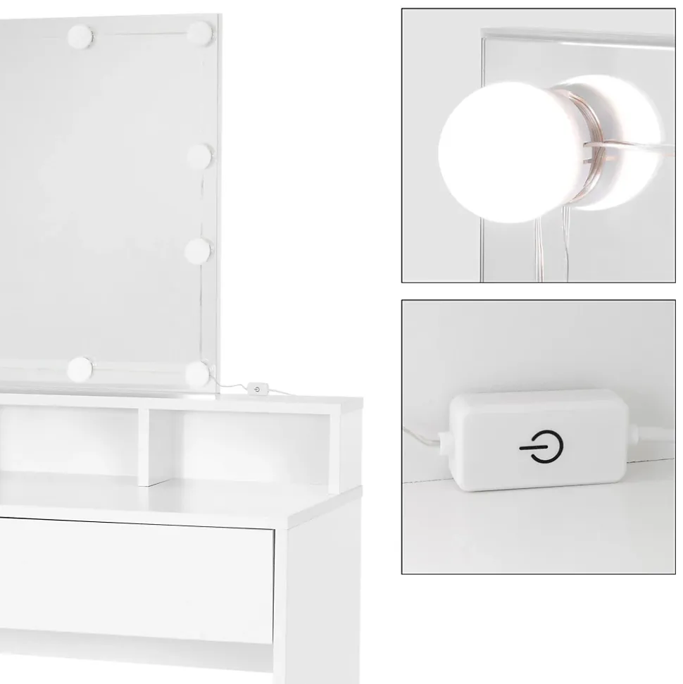 Coiffeuse avec miroir et LED table de maquillage MDF avec 2 tiroirs 80x40x140 cm