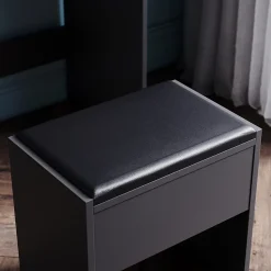 Coiffeuse avec Miroir et Tabouret Noir 80x40x140cm SIRHONA Ensemble de Coiffeuse avec Ampoules LED