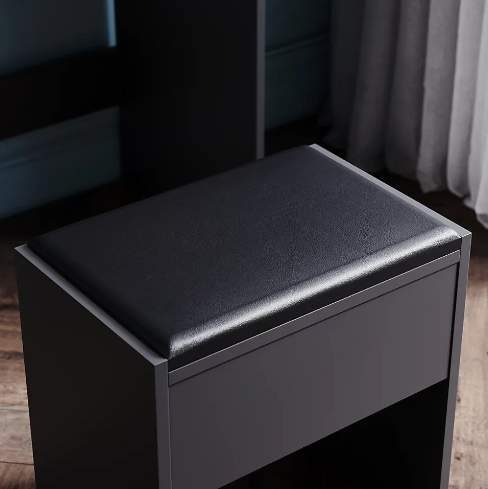 Coiffeuse avec Miroir et Tabouret Noir 80x40x140cm SIRHONA Ensemble de Coiffeuse avec Ampoules LED