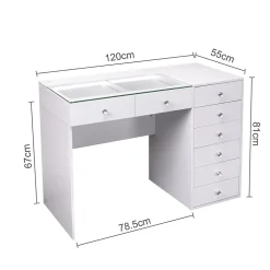 Coiffeuse Avec Miroir LED 8 Tiroirs Blanc 120x 55 cm