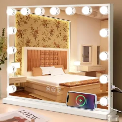 Coiffeuse avec Miroir LED 6 Tiroirs Blanc 92x 55 cm