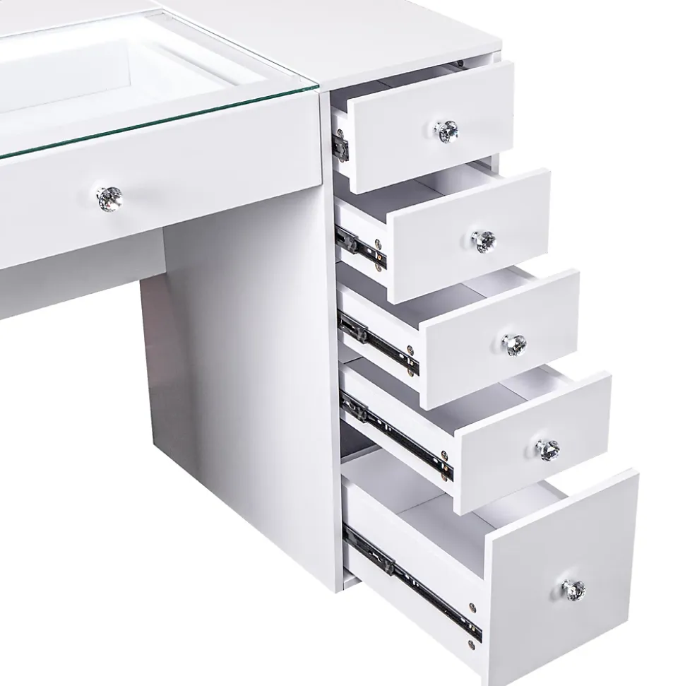 Coiffeuse avec Miroir LED 6 Tiroirs Blanc 92x 55 cm
