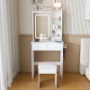 Coiffeuse avec Miroir LED et Tabouret étagère et 2 Tiroirs Blanc