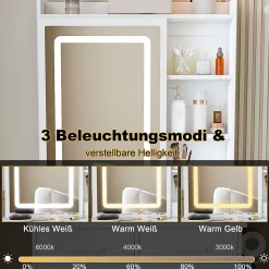 Coiffeuse avec Miroir LED et Tabouret étagère et 2 Tiroirs Blanc