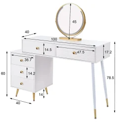 Coiffeuse avec Miroir LED - Table de Maquillage avec Rangement Latéral Réglable et design Extensible - 100x40x78 cm - Blanc