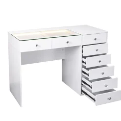 Coiffeuse Avec Miroir LED 8 Tiroirs Blanc 120x 55 cm