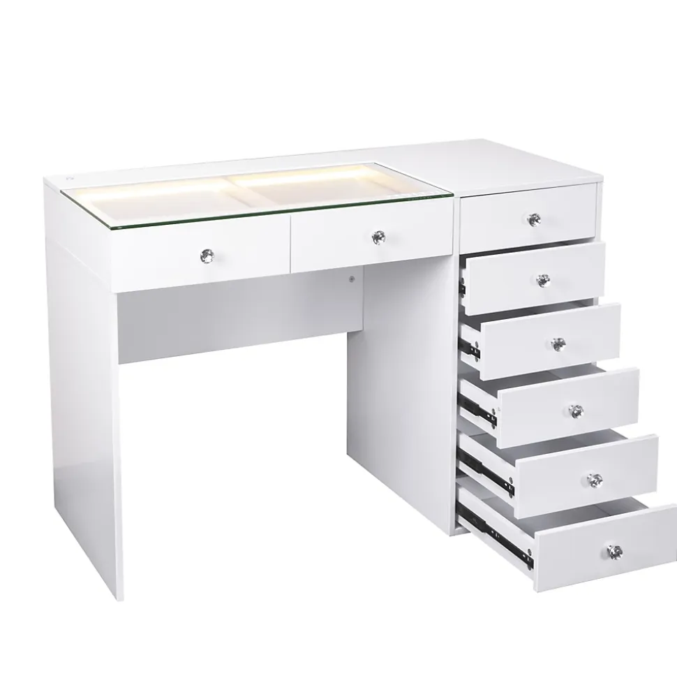 Coiffeuse Avec Miroir LED 8 Tiroirs Blanc 120x 55 cm