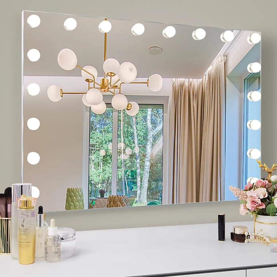 Coiffeuse Avec Miroir LED 8 Tiroirs Blanc 120x 55 cm