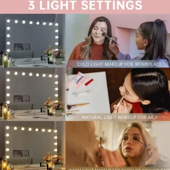 Coiffeuse Avec Miroir LED 8 Tiroirs Blanc 120x 55 cm