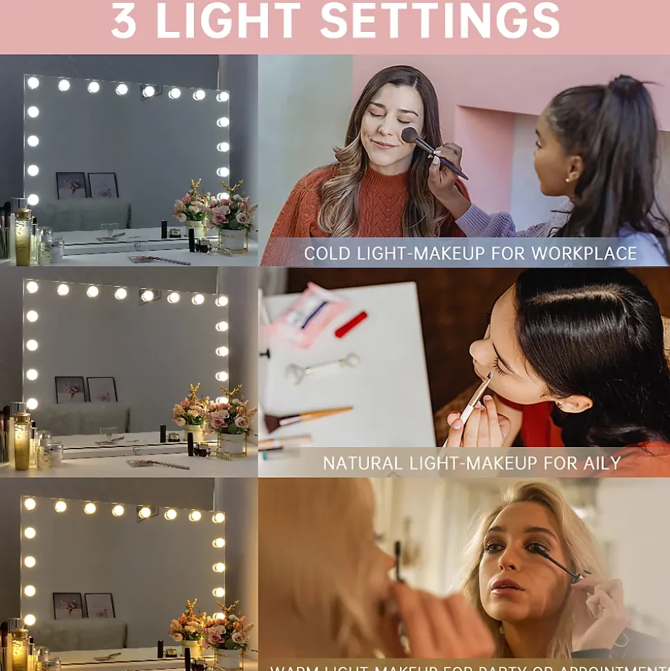 Coiffeuse Avec Miroir LED 8 Tiroirs Blanc 120x 55 cm