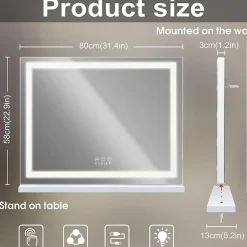 Coiffeuse avec Miroir LED 6 Tiroirs Blanc 92x 55 cm