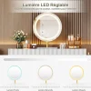Coiffeuse avec Miroir LED et 5 Tiroirs, Espace de Rangement pour Cosmétiques, 100x40x127 cm, Blanc