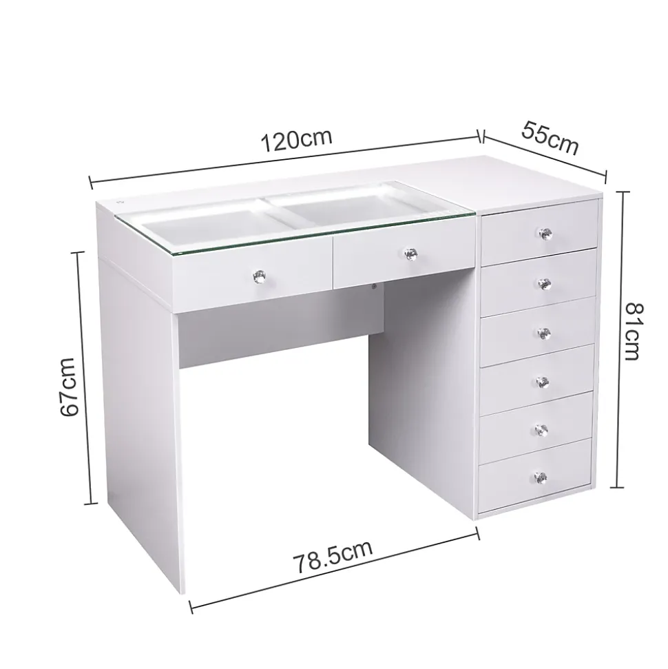 Coiffeuse Avec Miroir LED 8 Tiroirs Blanc 120x 55 cm