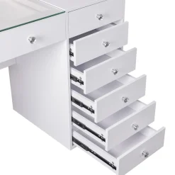 Coiffeuse Avec Miroir LED 8 Tiroirs Blanc 120x 55 cm