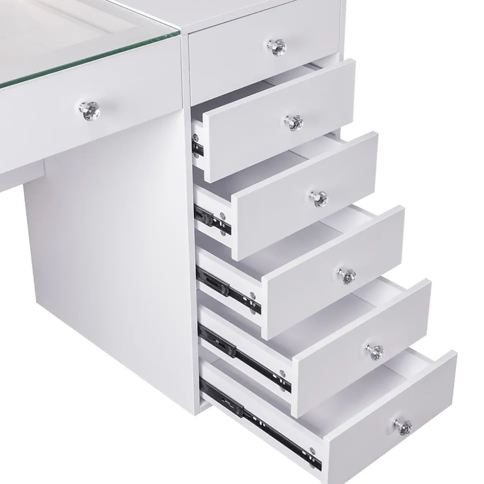 Coiffeuse Avec Miroir LED 8 Tiroirs Blanc 120x 55 cm