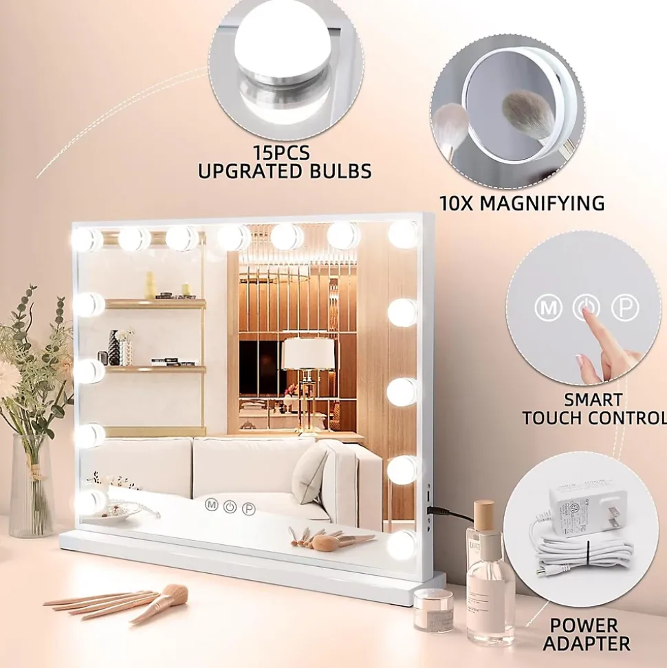 Coiffeuse Avec Miroir LED 8 Tiroirs Blanc 120x 55 cm