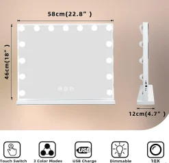 Coiffeuse Avec Miroir LED 8 Tiroirs Blanc 120x 55 cm
