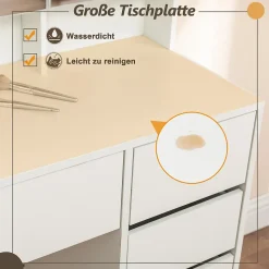 Coiffeuse avec Miroir LED 3 couleurs, Grand format, 5 Tiroirs et Rangement intégré Derrière le Miroir 110CM Blanc