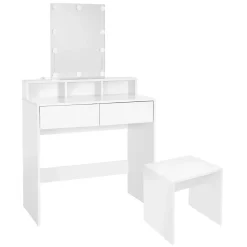 Coiffeuse avec miroir LED + tiroirs et tabouret de maquillage blanc 80x40x140 cm