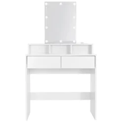 Coiffeuse avec miroir LED + tiroirs et tabouret de maquillage blanc 80x40x140 cm