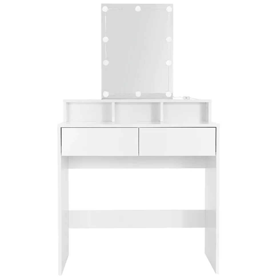 Coiffeuse avec miroir LED + tiroirs et tabouret de maquillage blanc 80x40x140 cm