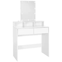 Coiffeuse avec miroir LED + tiroirs et tabouret de maquillage blanc 80x40x140 cm